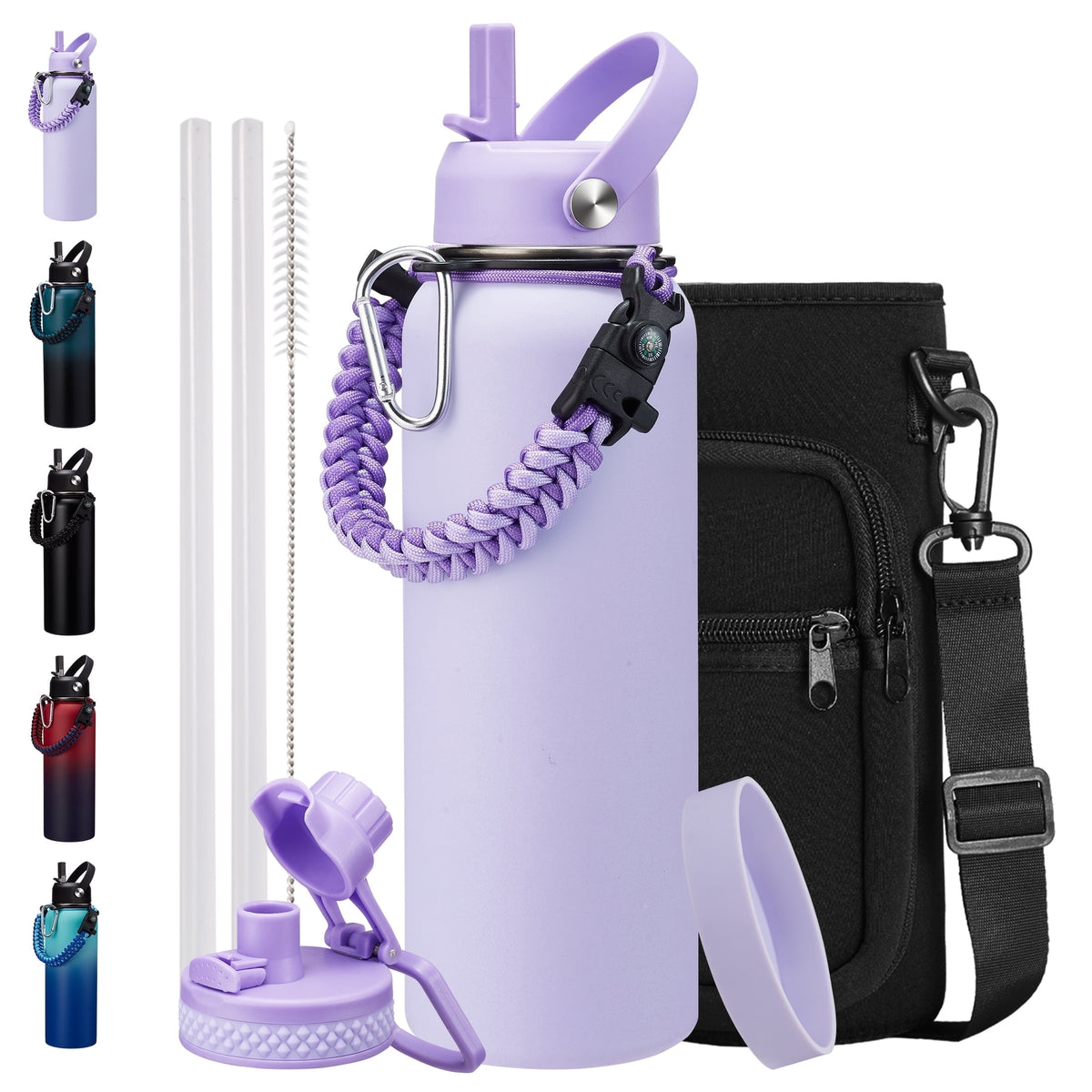 64 oz Water Bottle with Straw & Spout Lids - Half Gallon Insulated Water Bottle,Wide Mouth Metal Canteen Thermo Flask,Leak-proof Water Jug,Black