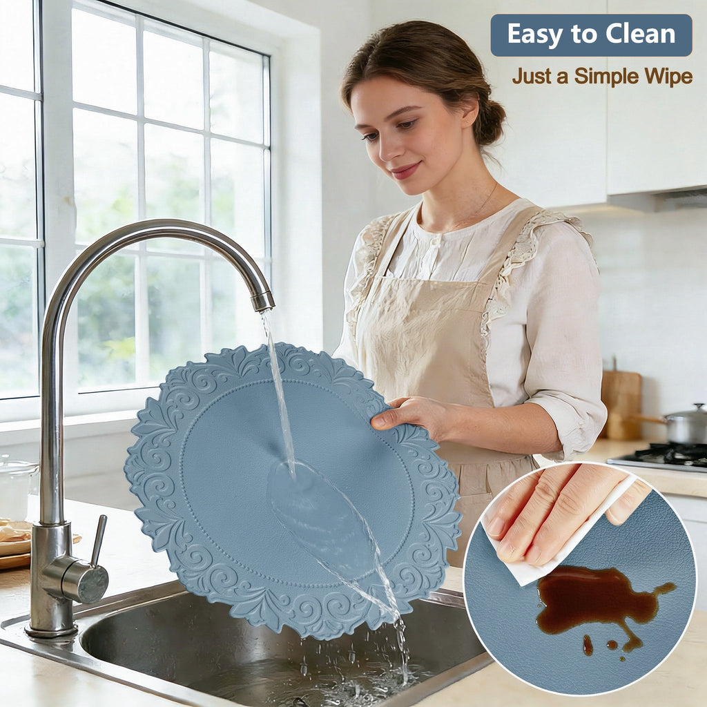 VCVCOO Placemats Set of 4 Beige Leather Place Mats Waterproof Wipeable Heat Resistant Sturdy Rectangle Kitchen Dining Table Mats for Indoor Outdoor Reversible Easy to Clean Place Mats