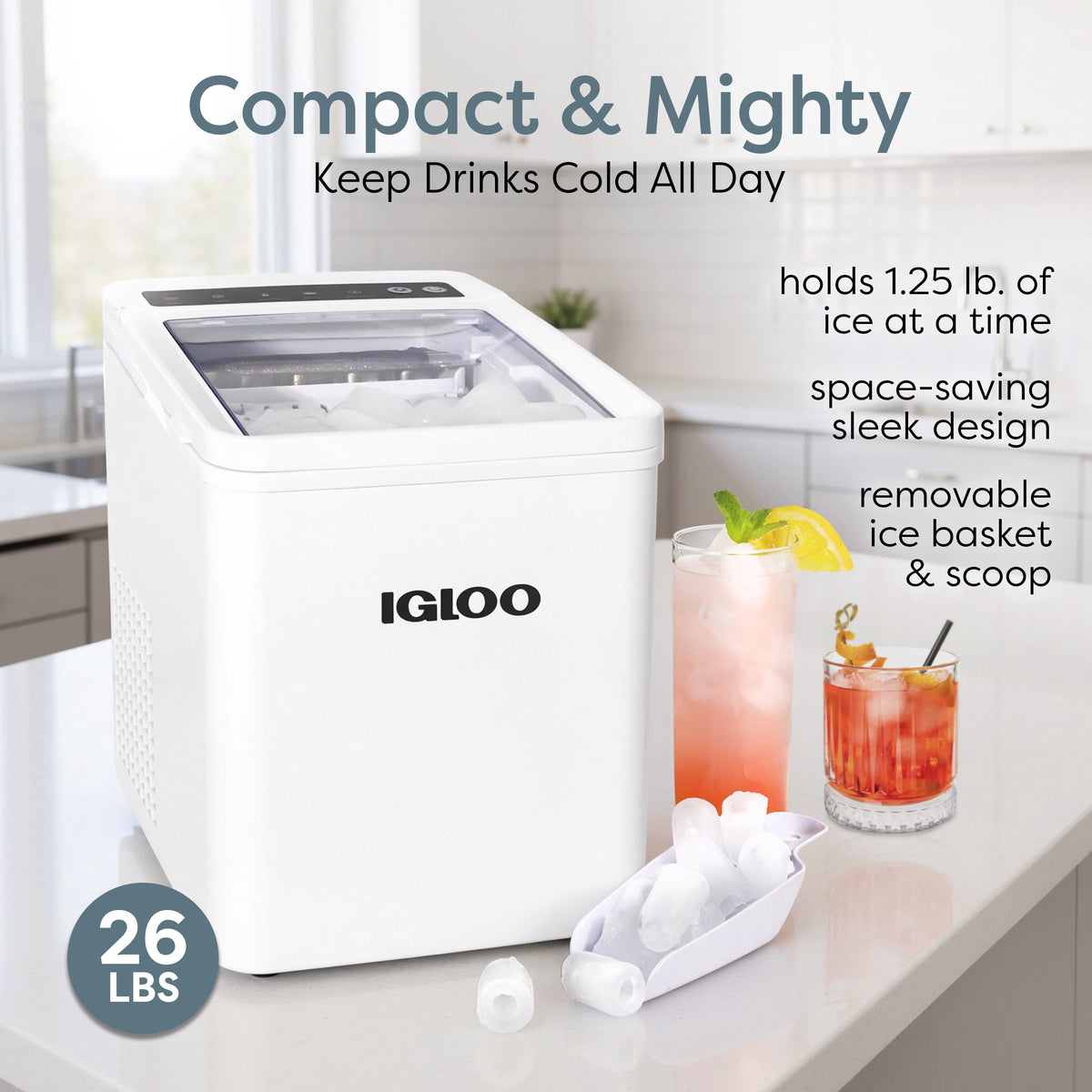 Igloo 26 lb. Automatic Portable Countertop Ice Maker Machine, White