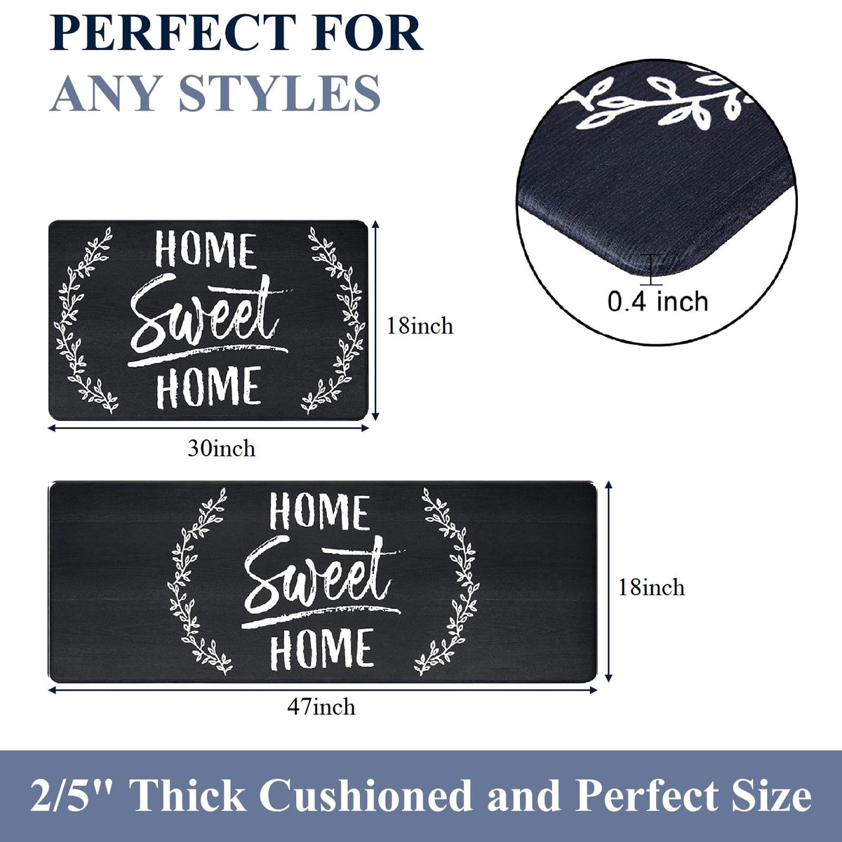 Findosom 2pcs Anti Fatigue Kitchen Rug Set,18"x30"+18"x47" Waterproof Non Slip Kitchen Runner Rug,0.4" Thick Cushioned Kitchen Floor Mats,Ergonomic Standing Mats Back Pain Relief Laundry Foam Rug