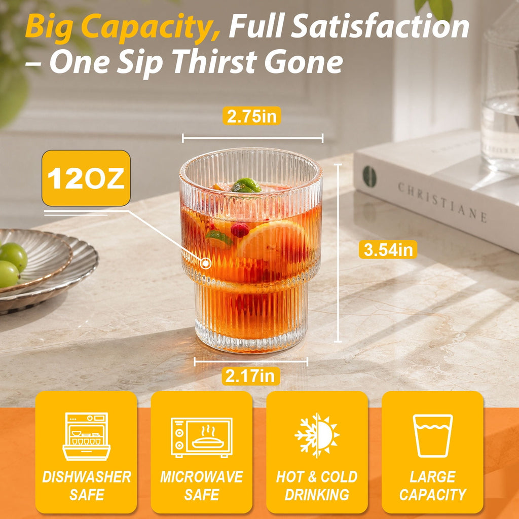 Soulgenix Drinking Glasses Set of 6, 14 oz Highball Glasses Set, Tumbler and Rocks Drinking Glassware for Beer, Juice, Water, Whiskey, Dishwasher Safe
