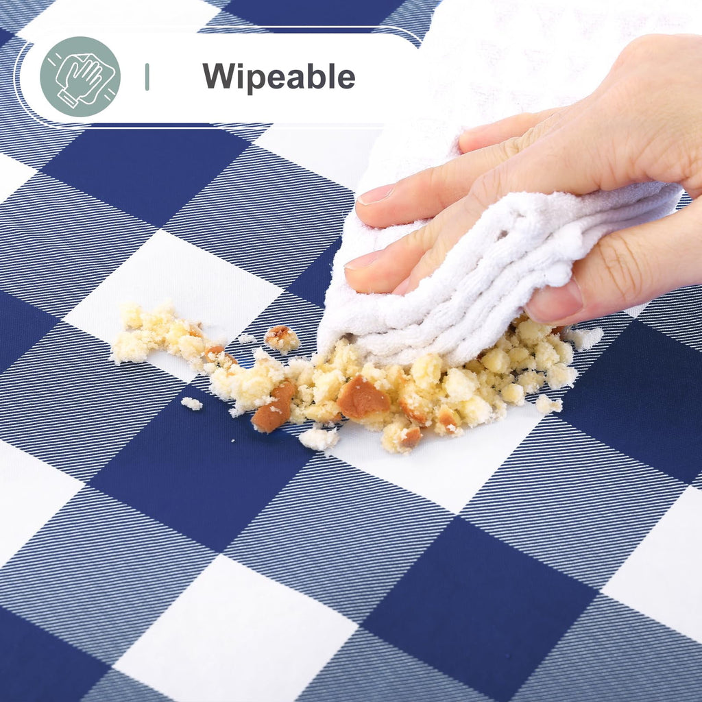 decorUhome Rectangle Tablecloth, Waterproof Vinyl Flannel Backed Table Cloth, Buffalo Wipeable Plastic Table Cover for Kitchen and Outdoor, Black and White, 60" x 84"