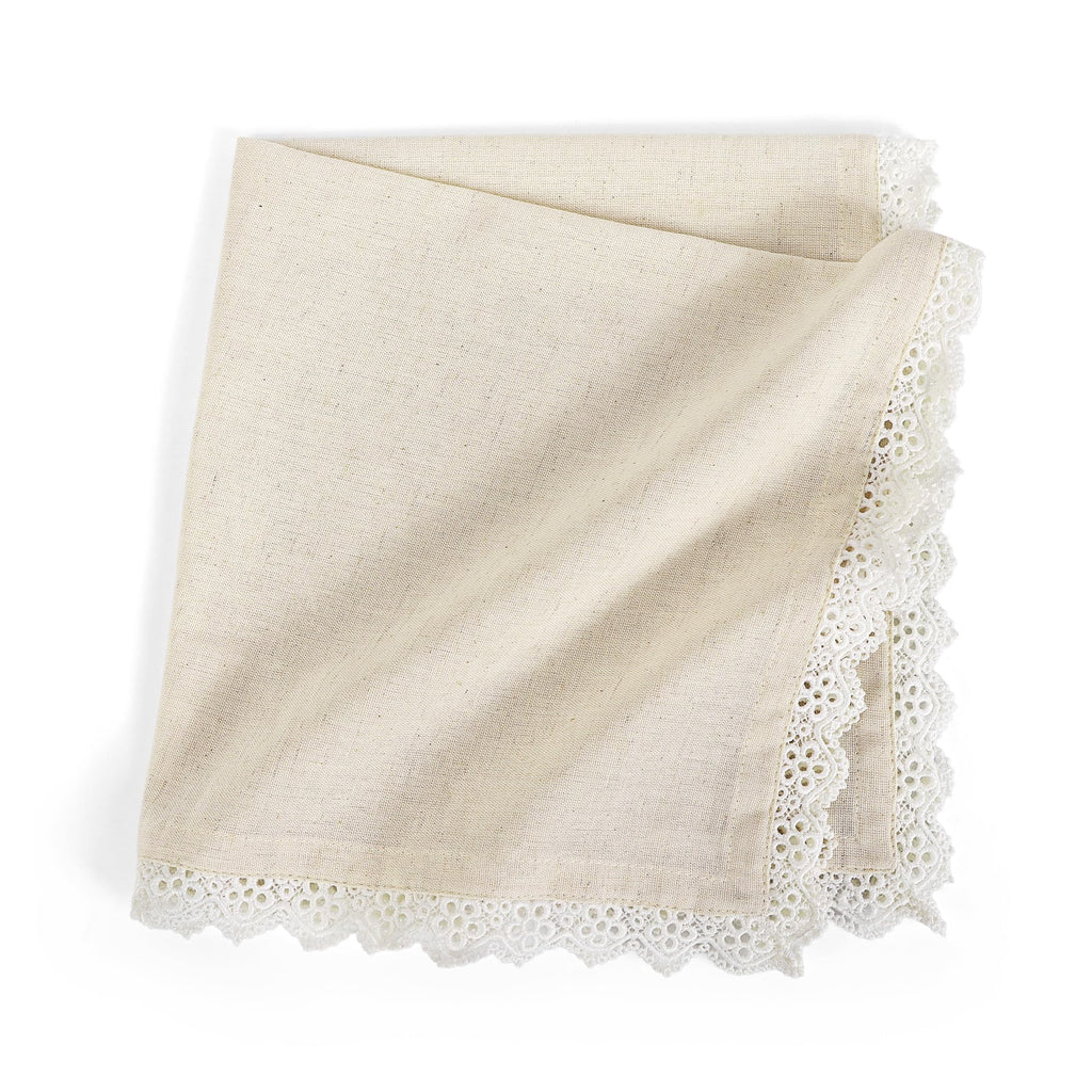 Fingercraft Cloth Napkin, Soft Quality Cotton Linen Blend Fabric, Dinner Napkins with Premium White Lace, 6 Pack, 20”x20” Aqua