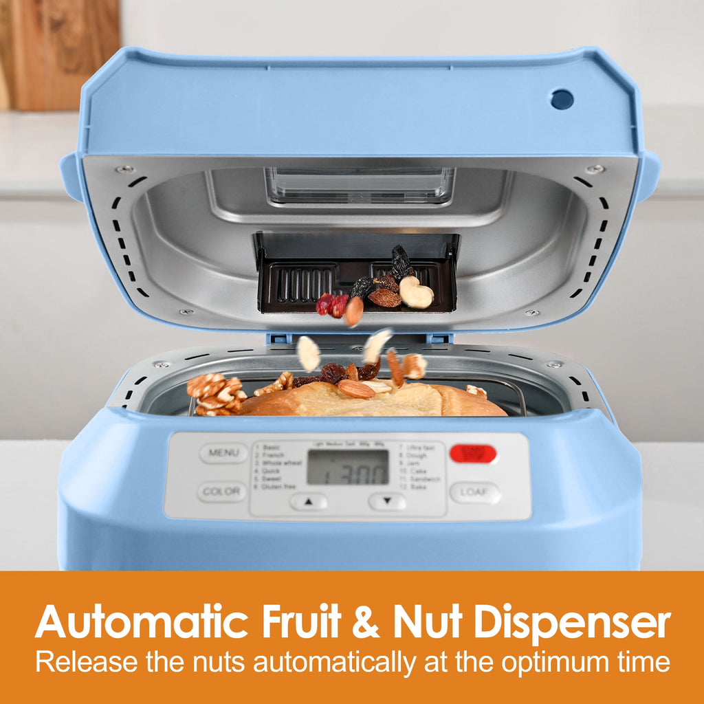 Kitchen in the Box 2lb Bread Maker with Auto Fruit Nut Dispenser, 12-in-1 Gluten-Free Bread Machine, 13H Delay Timer, Nonstick Pan, Keep Warm, White