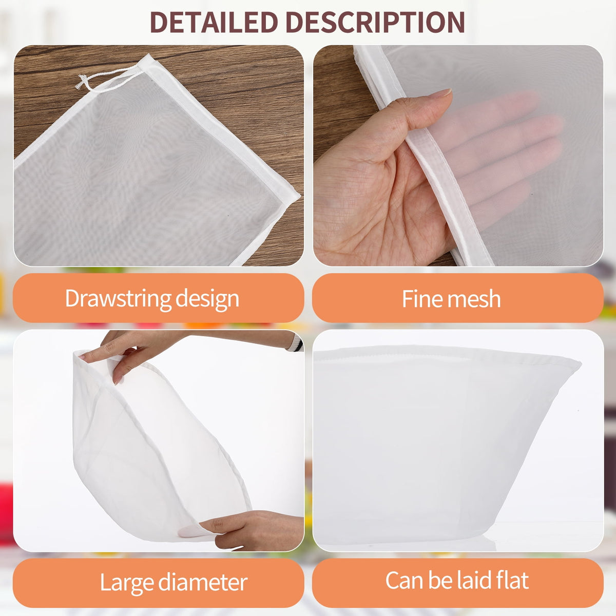 Topekada 6 Pcs Nut Milk Bag and Filter Set, 2-Design Cheese Cloth Bag for Straining, Reliable Washable Reusable Cheesecloth Bags for Tea Milk Yogurt Juice Wine Cold Brew Coffee