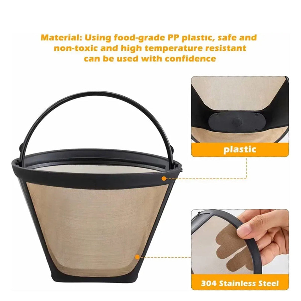 RKZDSR Reusable Stainless Steel Coffee Filter - Basket Design for 8-12 Cup Coffee Makers and Independent Brewing