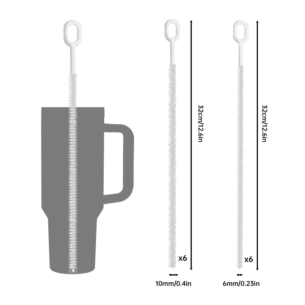 NiHome 12-Pack Heavy Duty Straw Cleaning Brushes Fit for Stanley Tumbler, 6mm &10mm Straw Cleaner Brush for Different Straw Sizes, 12" Extra Long Straw Brushes, Durable Nylon&Stainless Steel Reusable