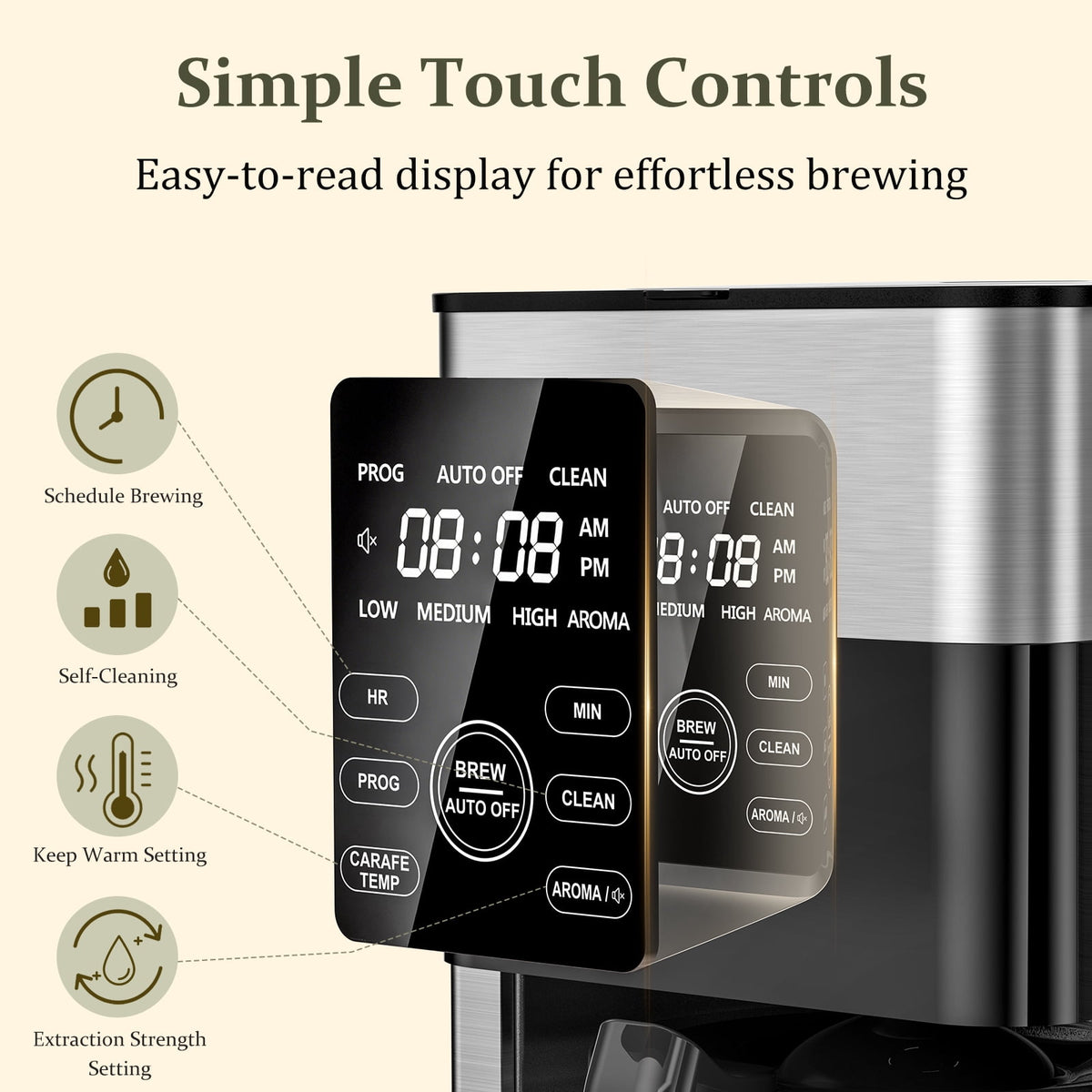 LINKChef Drip Coffee Maker 12 Cup Programmable Drip with Glass Carafe, 12-Hour Auto Brew Timer, Keep Warm Plate, Easy Clean Filter Basket