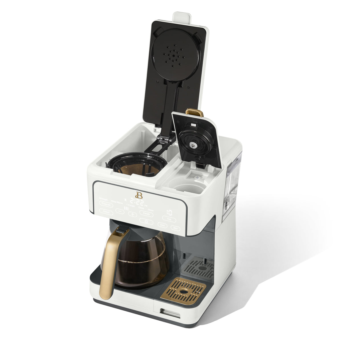 Beautiful by Drew Barrymore Multi-Brew 12-Cup Programmable Drip & Single-Serve Coffee Maker, White Icing