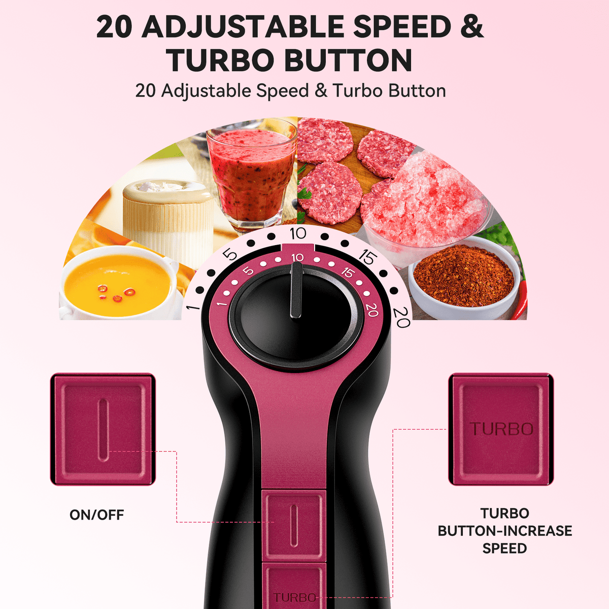 LINKChef Immersion Blender, 20-Speed 1000W Immersion Hand Blender, Stick Blender with Turbo Mode