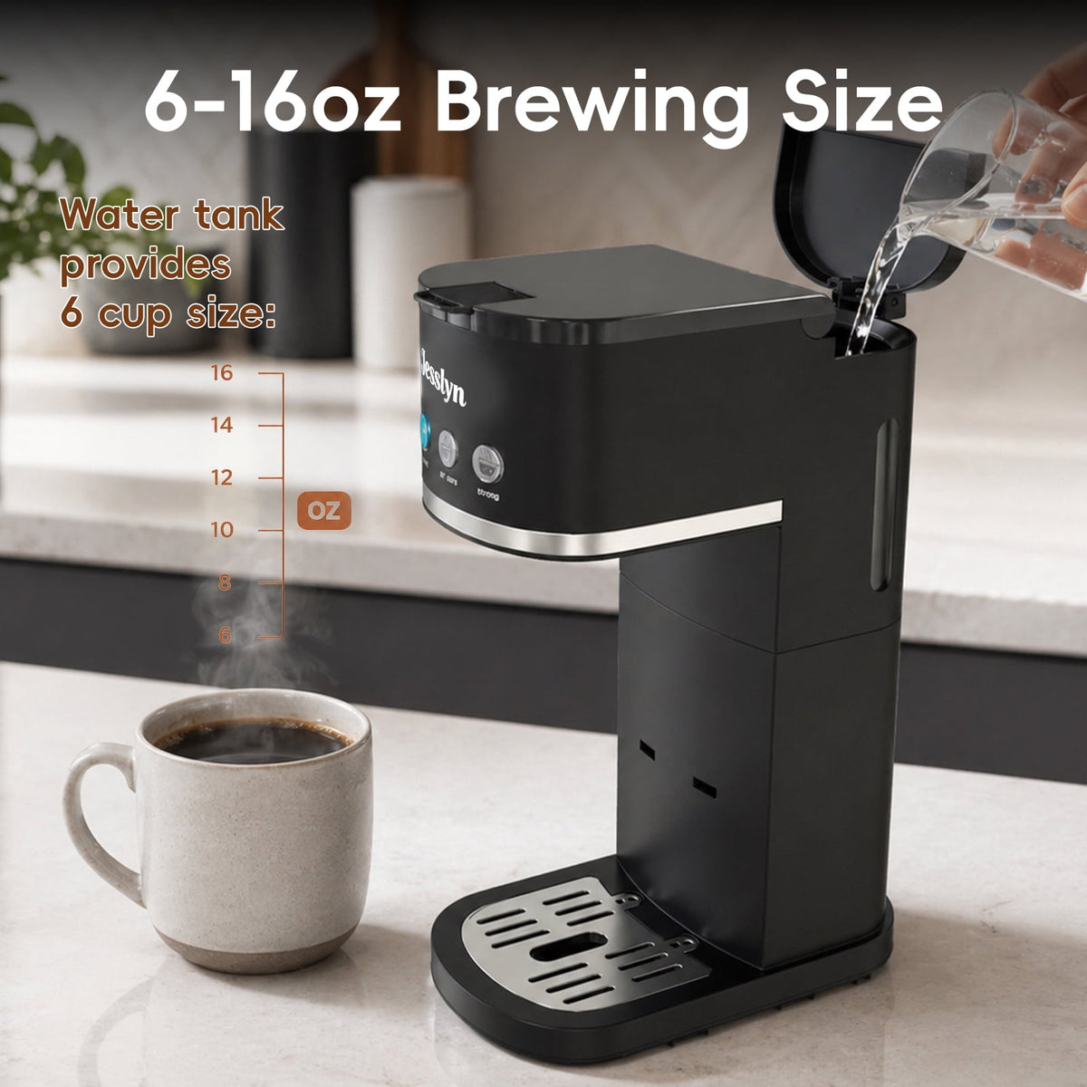 Jesslyn Single Serve Coffee Maker Compatible with K Cup Capsules & Grounds, Black