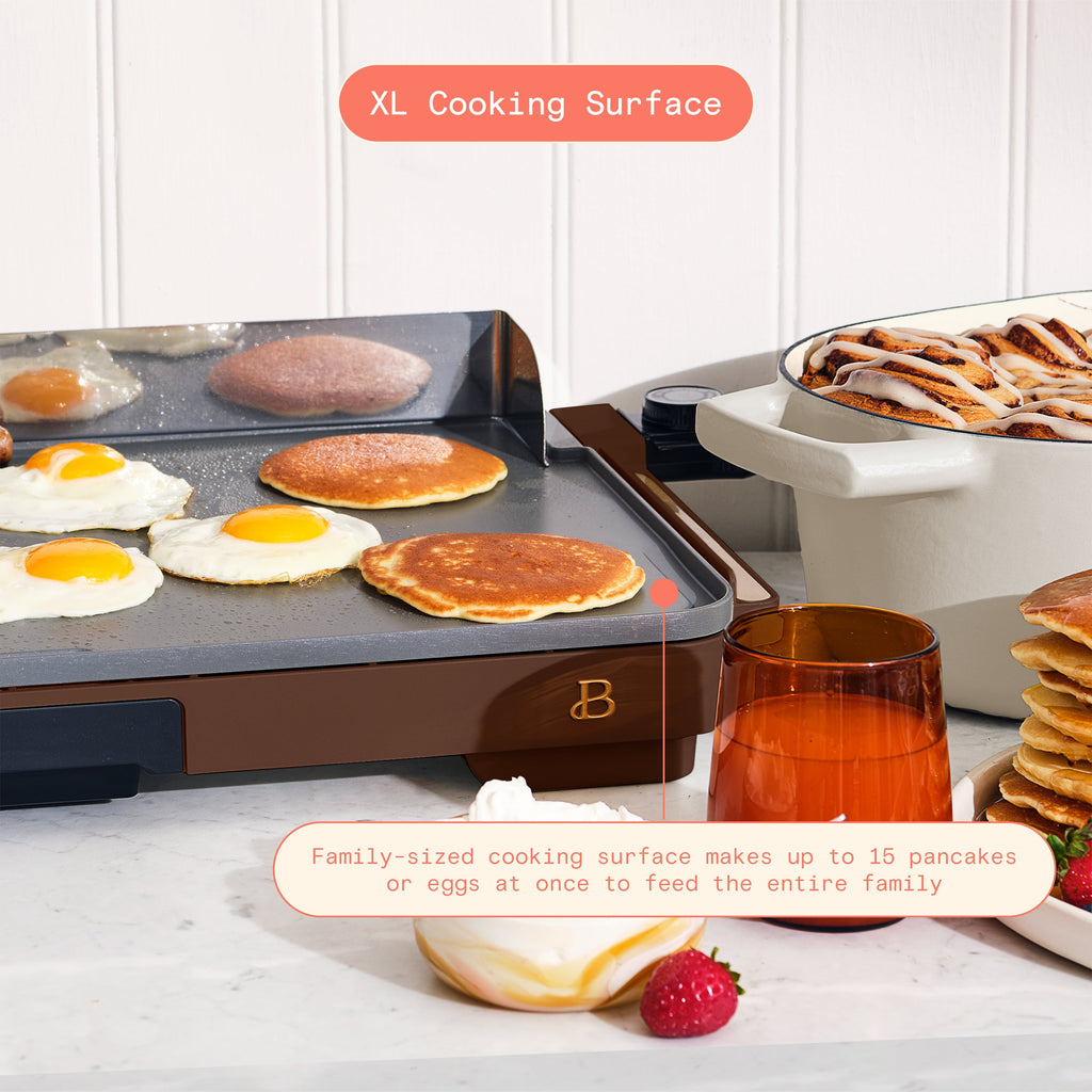 Beautiful XL Electric Griddle 12" x 22" with EverGood Ceramic Nonstick Coating, Thyme Green by Drew Barrymore