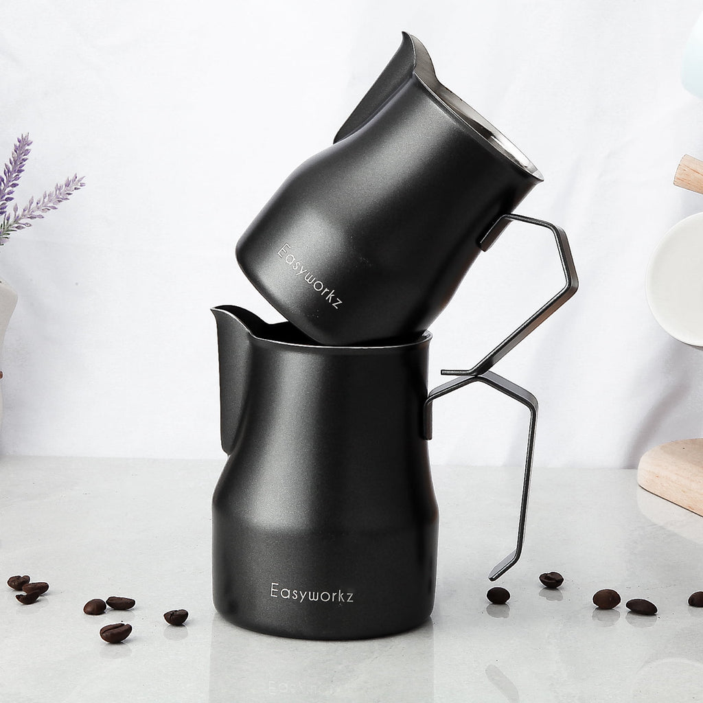 Easyworkz Espresso Steaming Pitcher Stainless Steel 15 oz Coffee Frothing Picther Milk Jug Cappuccino Latte Art Cup, Black