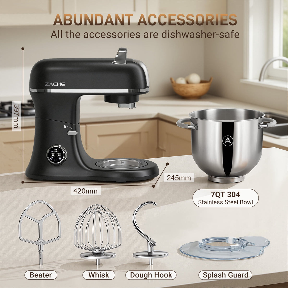 7QT Stand Mixer Aluminum Die Casting,650W 11 Speed Tilt-Head Kitchen Electric Stand Mixer, Household Food Mixer with Stainless Steel Bowl, Dough Hook, Whisk and Beater,Food Mixer for Baking, Cake