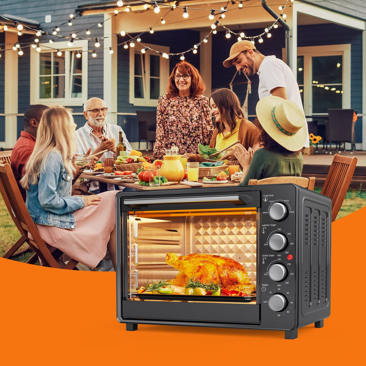 34 QT Super-Large Air Fryer, Electric Toaster Oven Countertop, Pizza, Warm, Broil, Toast, Bake, Air Fry, 1500W, 5 Functions, 85% Oil-Less