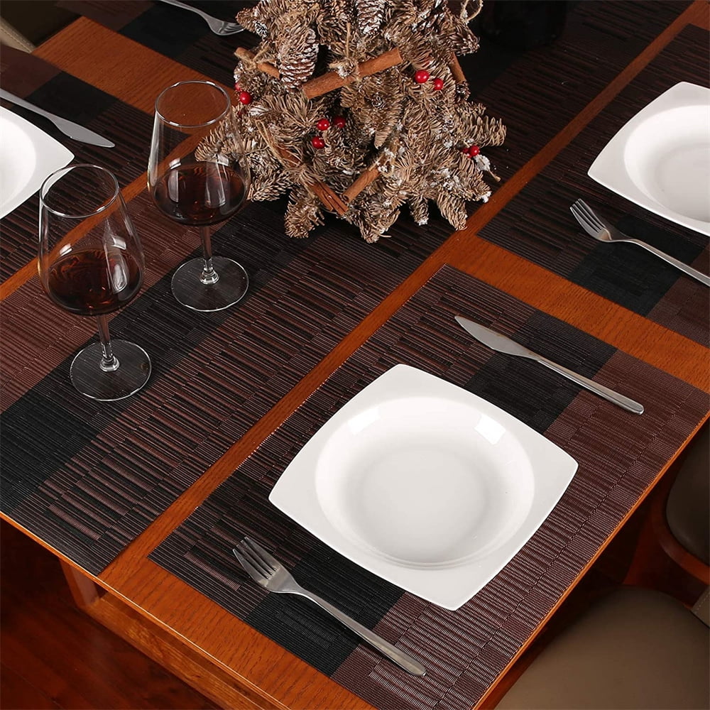 6pcs Placemats PVC Place Mats and Coasters Washable Non-Slip Heat Resistant Table Mats for Kitchen Dining Table Home Restaurant 12"×18", Sliver