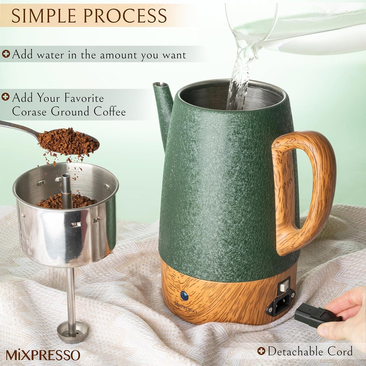 Mixpresso Percolator Coffee Pot Electric 10 Cup, Stainless Steel Coffee Maker, Coffee Percolator Electric With Keep Warm Function, 10 Cups Stainless Steel Perculator With Basket (Shiny Blue)