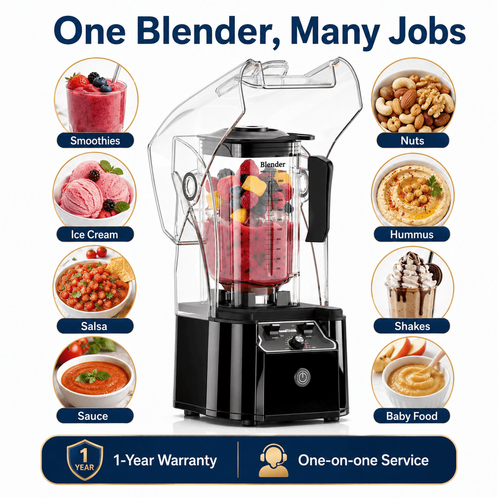 WantJoin Blender-Commercial Blender with Soundproof Shield, Enclosure 2200W ,Quiet Professional-Grade Power,Self-Cleaning,Gray