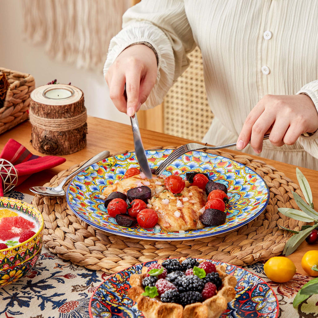 Vancasso Dinnerware Set, Porcelain Plates and Bowls Set for 4, 12 Pieces Ceramic Boho Dish Set for Kitchen, Dishwasher and Microwave Safe, Series LUMI