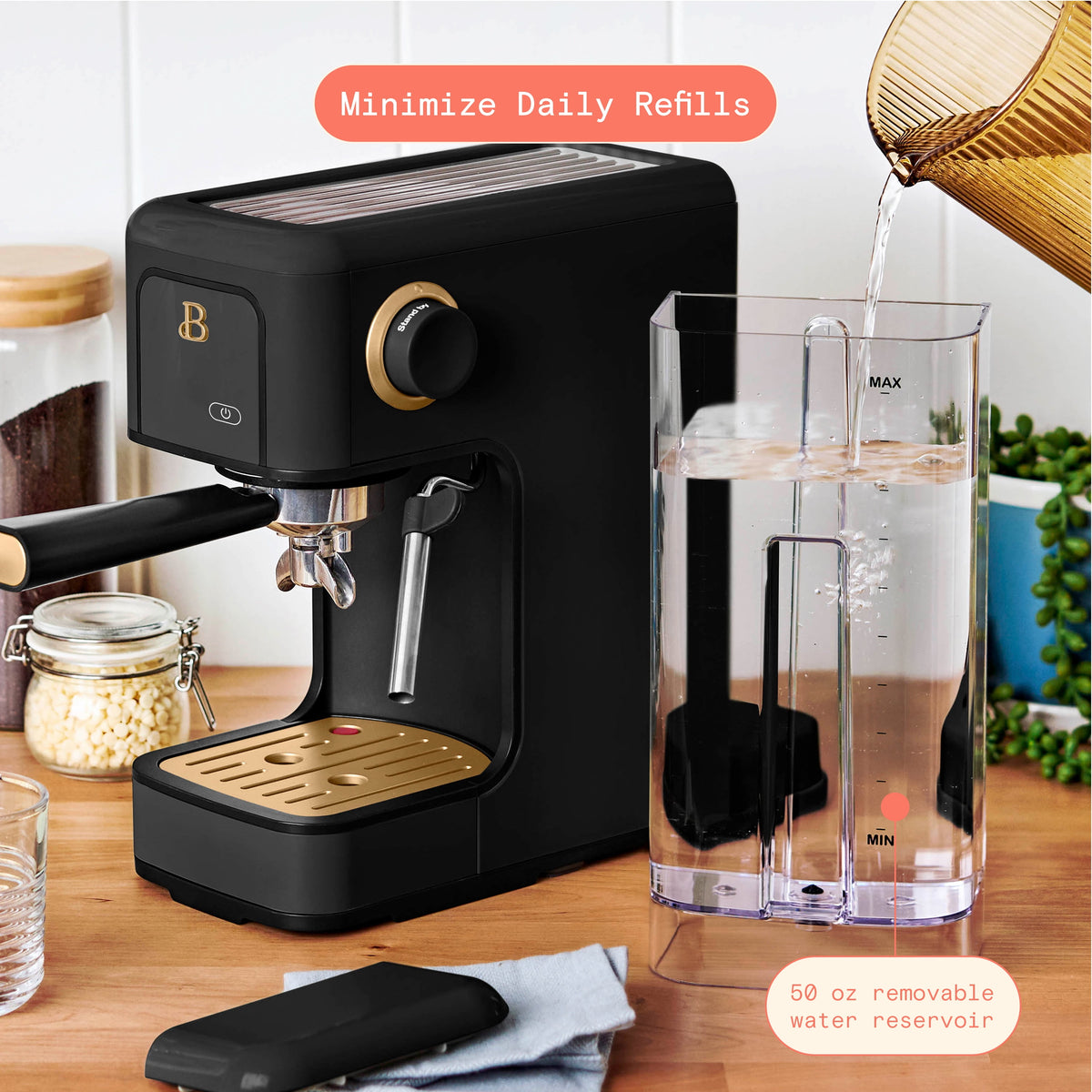 Beautiful by Drew Barrymore Slim Espresso Machine, 20-Bar Pressure, Black Sesame