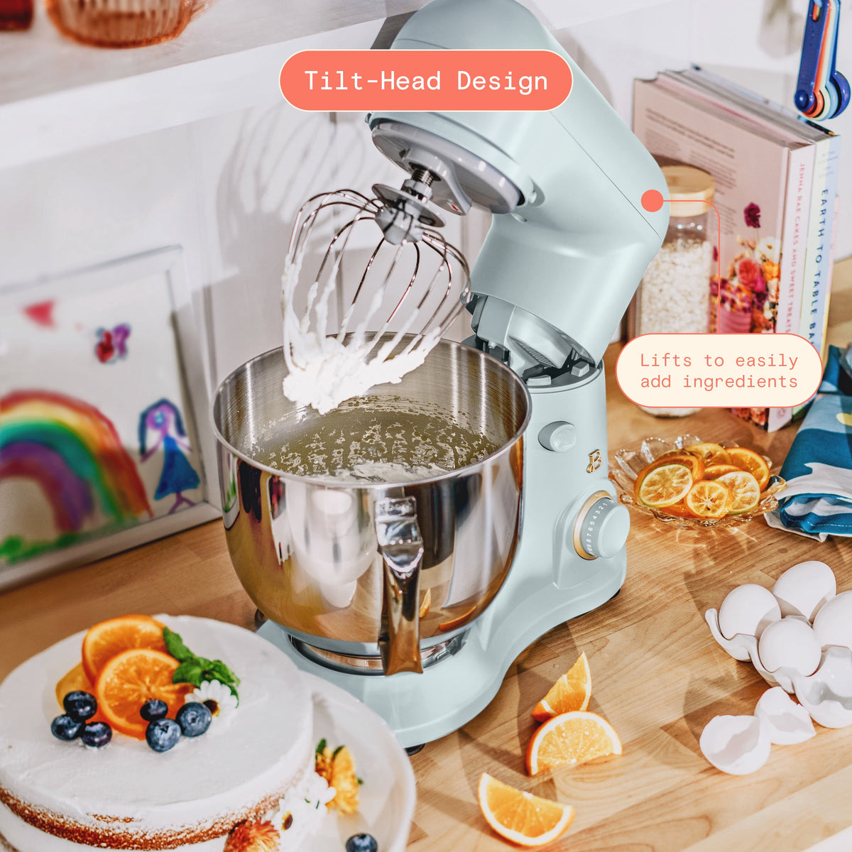 Beautiful 5.3 Qt Stand Mixer, Lightweight & Powerful with Tilt-Head, Chocolate by Drew Barrymore
