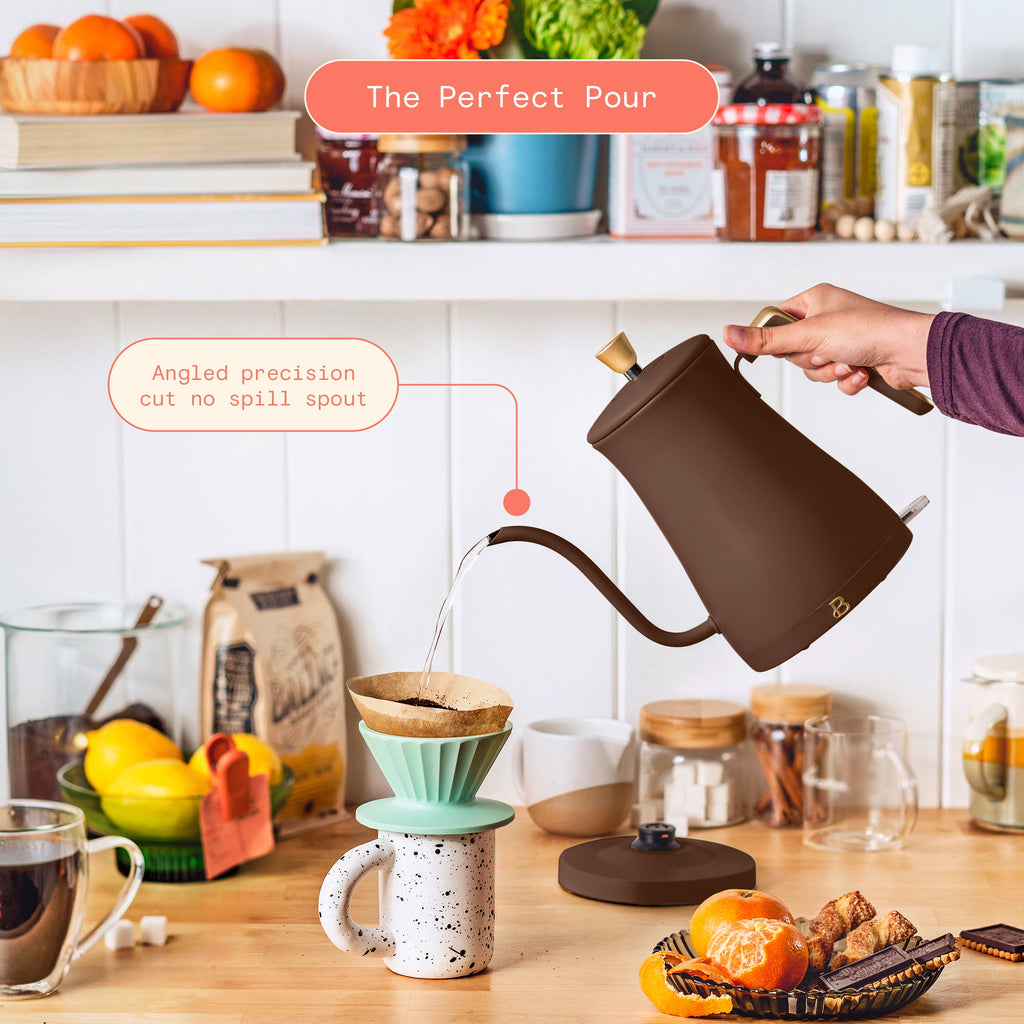 Beautiful 1-Liter Electric Gooseneck Kettle 1200 W, Chocolate by Drew Barrymore