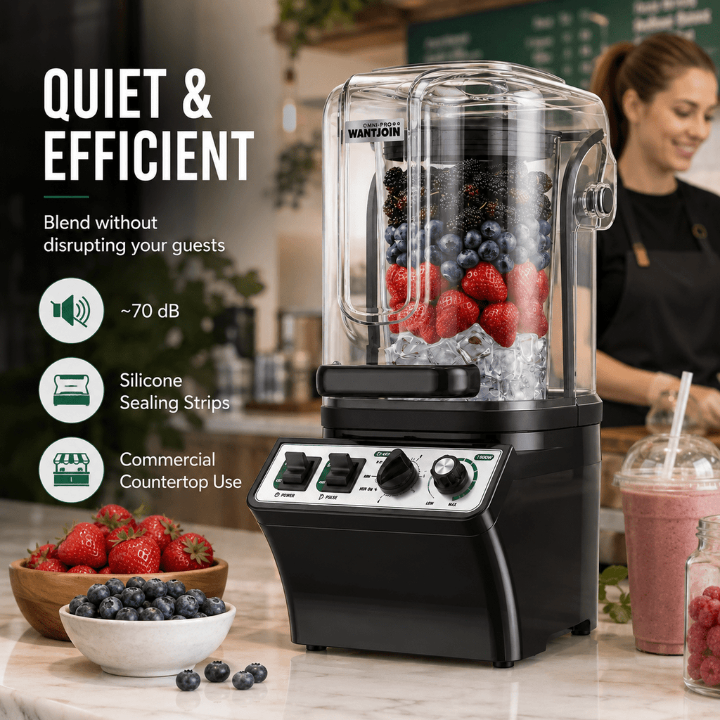 WantJoin Blender-Commercial Blender with Soundproof Shield, Enclosure 2200W ,Quiet Professional-Grade Power,Self-Cleaning,Gray