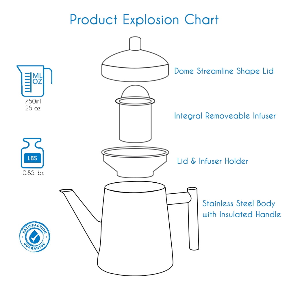 Easyworkz Stainless Steel Teapot with Removeable Infuser 27 oz Stovetop Tea Maker for Fruit and Herbal Tea