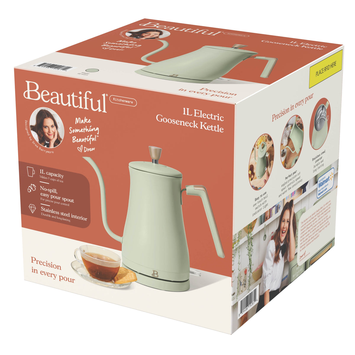 Beautiful 1-Liter Electric Gooseneck Kettle 1200 W, Chocolate by Drew Barrymore