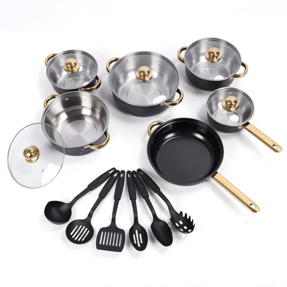 12 Piece Stainless Steel Cookware Set, Nonstick Cookware Set, Kitchen Pots and Pans Tea Kettle Set with Glass Lid for Cooking, Dishwasher, Pink