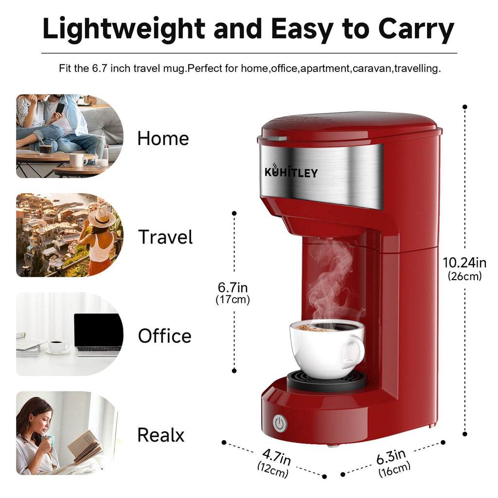 MINI Single Serve Coffee Maker,Instant Coffee Maker One Cup for K Cup & Ground Coffee,Portable Capsule Coffee Machine with 6 to 14oz Reservoir,90 Seconds Fast Brewing and One Button Operation