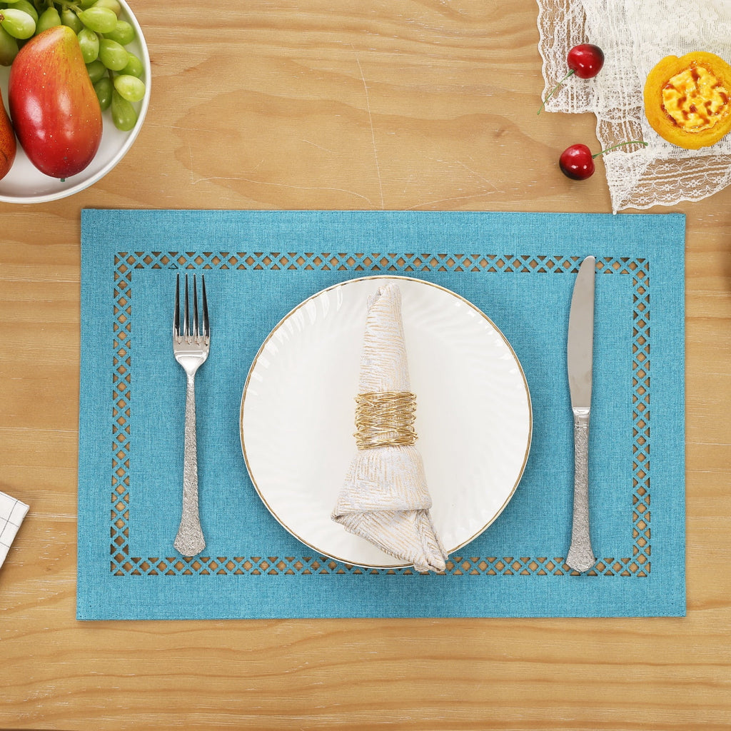 Placemats Set of 4, Yamaziot Double Layer Cloth Fabric Heat Resistant Place Mat, Washable Reversible Rectangle Dining Table Mats, Hollow Khaki, 12"x18"