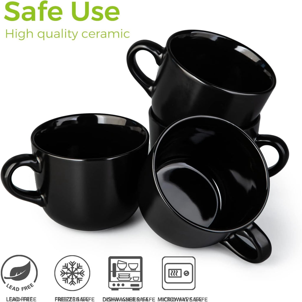 AmorArc 24 oz Soup Mugs with Handles, Jumbo Ceramic Bowls Mugs Set with handles for Coffee Cereal Cappuccino Snacks, Microwave&Dishwasher safe Soup Cups for Meal-Multicolor
