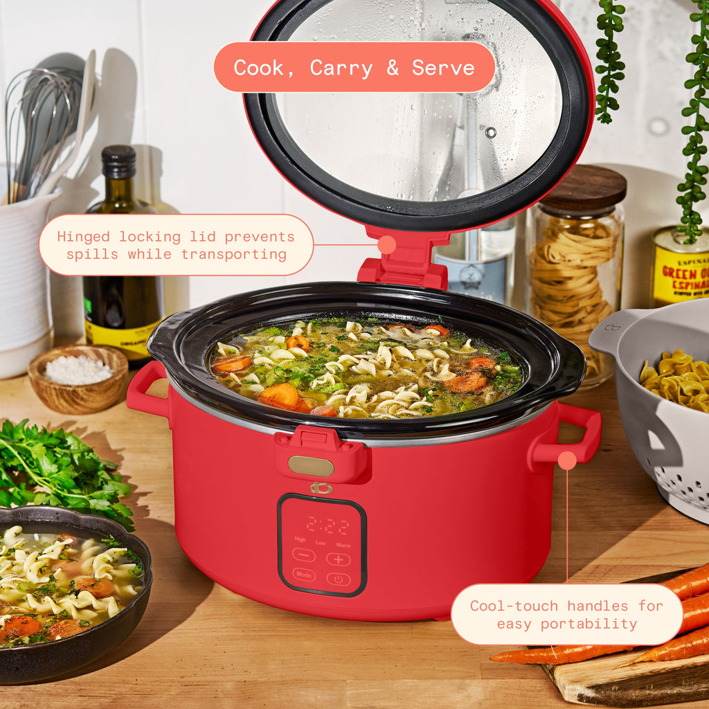 Beautiful 4 Qt Digital Slow Cooker with Hinged Locking Lid, Thyme Green by Drew Barrymore