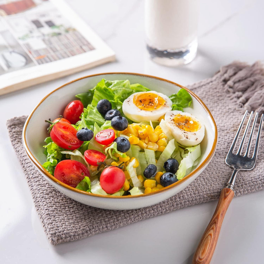AmorArc Ceramic Cereal Bowls Set of 6, 24 oz Handmade Stoneware Bowls Set for Cereal Soup Salad, Stylish Kitchen bowls for Meal, Dishwasher & Microwave Safe, Reactive Glaze-Pearl White
