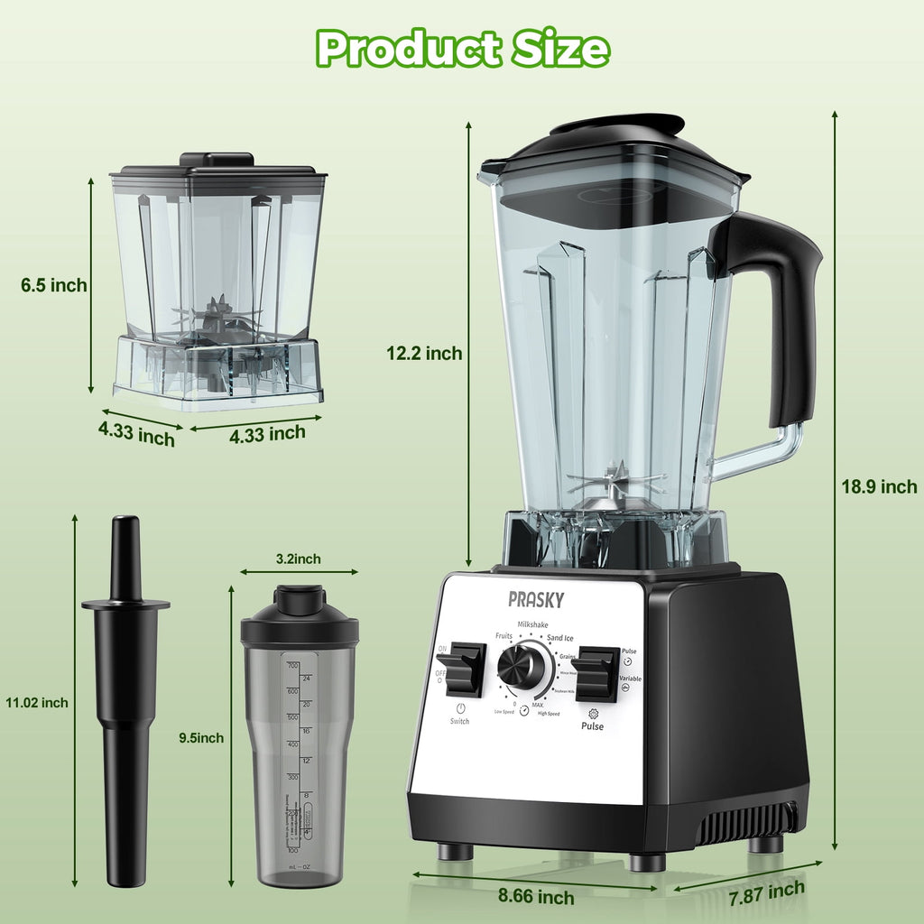 PRASKY Countertop Blender, 2-in-1 Professional Blender, 68oz Capacity 1000W 6 Speeds Blender for Kitchen with 25oz to-go Cup (Black)