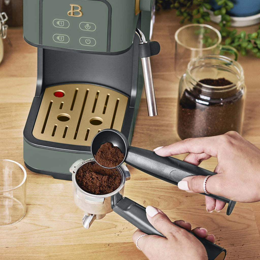 Beautiful by Drew Barrymore Slim Espresso Machine, 20-Bar Pressure, Black Sesame