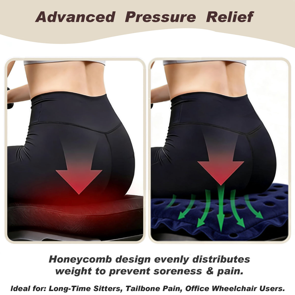 2 Pack Inflatable Seat Cushions,Pressure Relief 16 hole breathable Cushion,for Office Chairs,Car Seats,Wheelchair waterproof Cushions,with Air Pumps,Portable and Comfortable（Flocked Navy+PVC Beige)