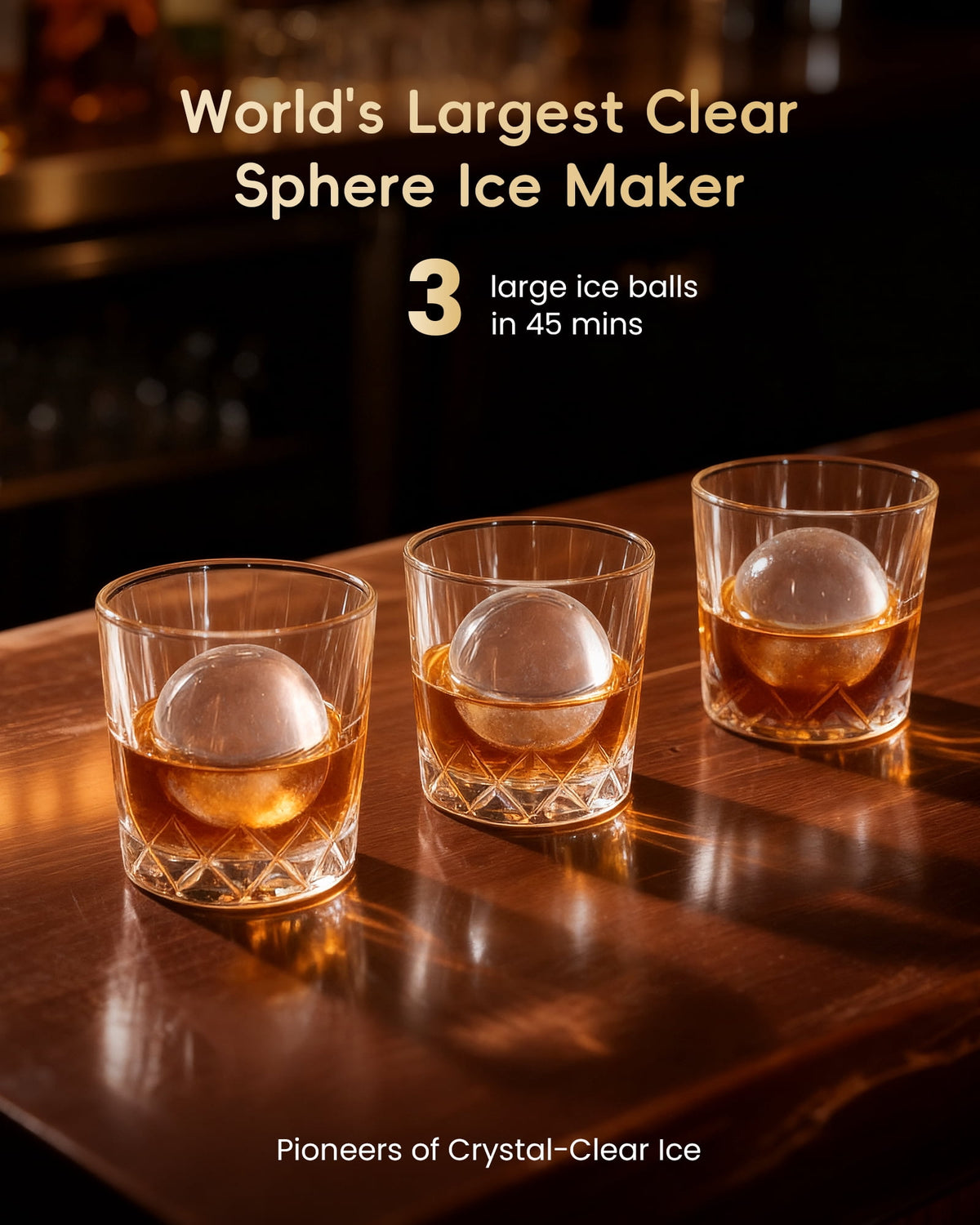 Ecozy Chillio 2.4" Crystal Clear Ice Ball Maker with CrystalFlux Technology, Compact Sphere Ice Machine with Timer, 32 Balls/Day, for Home Bar