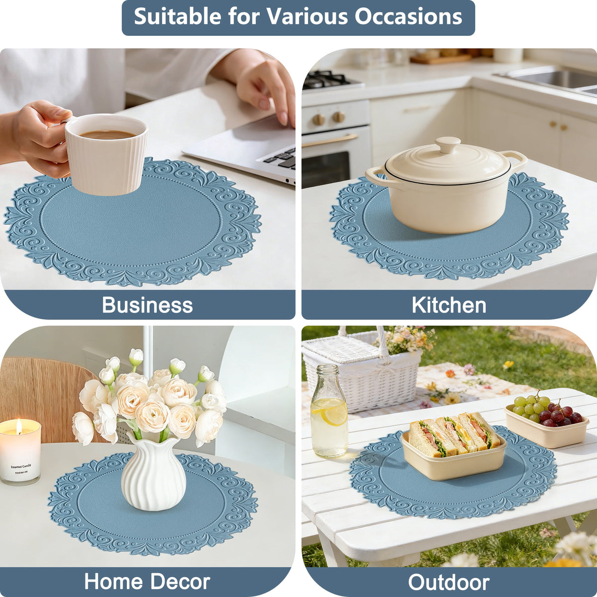 VCVCOO Placemats Set of 4 Beige Leather Place Mats Waterproof Wipeable Heat Resistant Sturdy Rectangle Kitchen Dining Table Mats for Indoor Outdoor Reversible Easy to Clean Place Mats