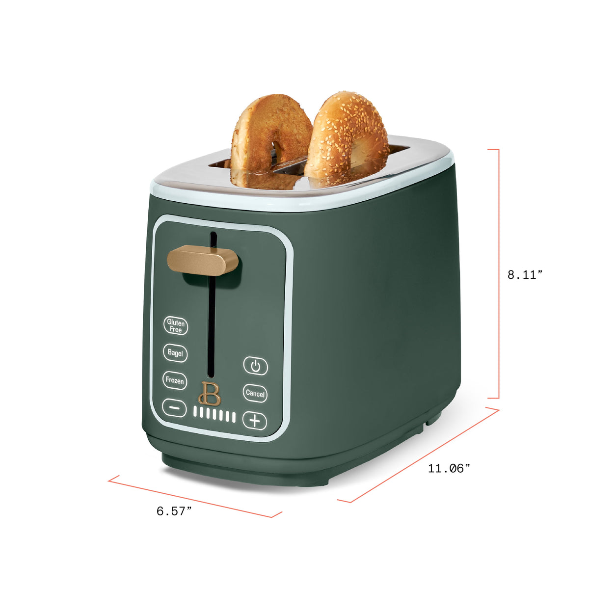 Beautiful 2 Slice Toaster with Touch-Activated Display, Thyme Green by Drew Barrymore