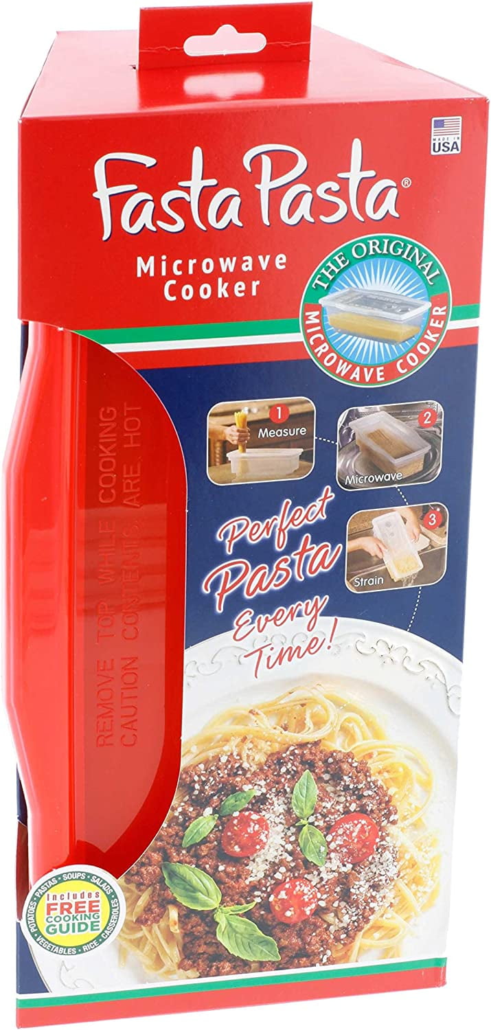 Fasta Pasta Microwave Pasta Cooker- The Original Fasta Pasta (Red) No Mess, Sticking or Waiting For Boil- Perfect Al Dente Every Time- for Dorms