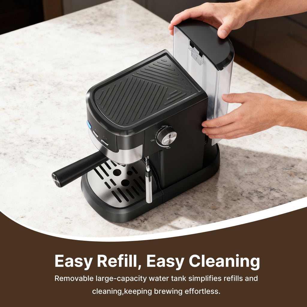Espresso Machine with Milk Frother, 15 Bar Compact Coffee Machine Stainless Steel Espresso Maker for Cappuccino, Latte