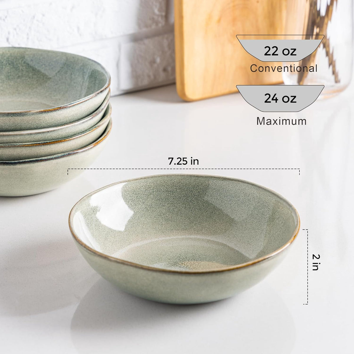 AmorArc Ceramic Cereal Bowls Set of 6, 24 oz Handmade Stoneware Bowls Set for Cereal Soup Salad, Stylish Kitchen bowls for Meal, Dishwasher & Microwave Safe, Reactive Glaze-Pearl White