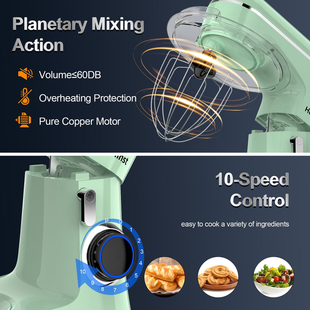 Honinst 6.5 QT Electric Stand Mixer, 10+P Speeds Lightweight with Tilt-Head Kitchen Stand Mixer, Dough Hook, Whisk, Beater and Bowl, Food Mixer for Baking, Cake and Most Home Cooks