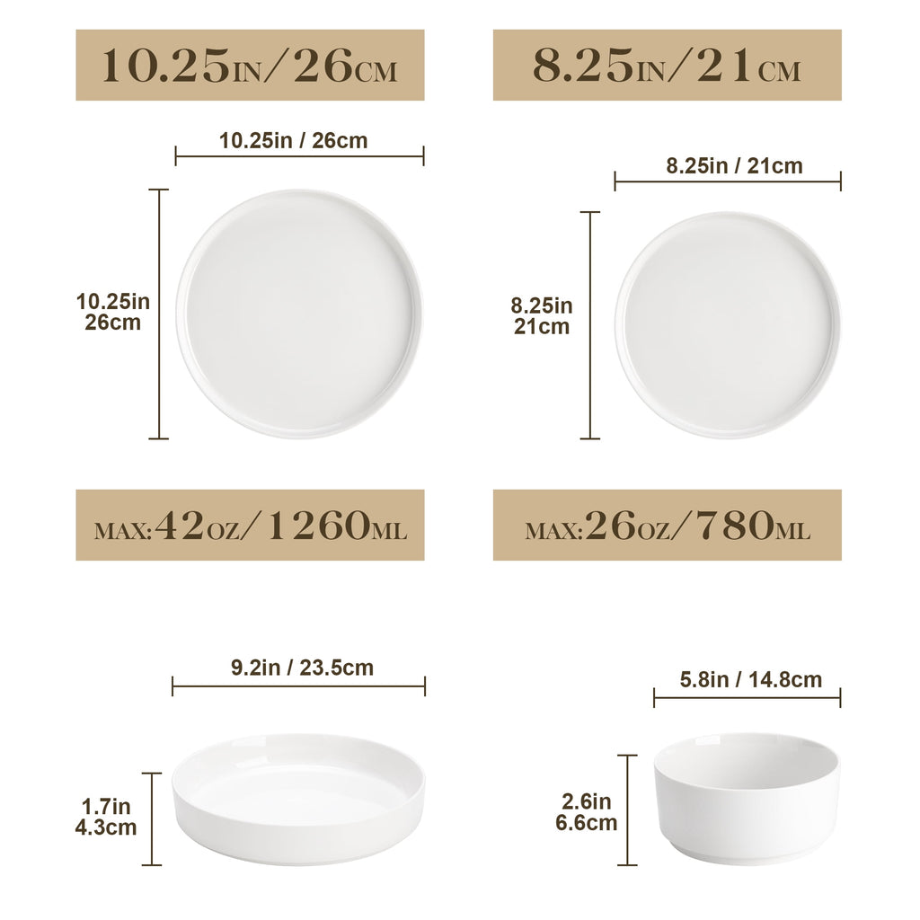 Vancasso 16 Pcs Dinnerware Sets, Plates and Bowls Set for 4, Ceramic Dinner Set, Scratch Resistant, White
