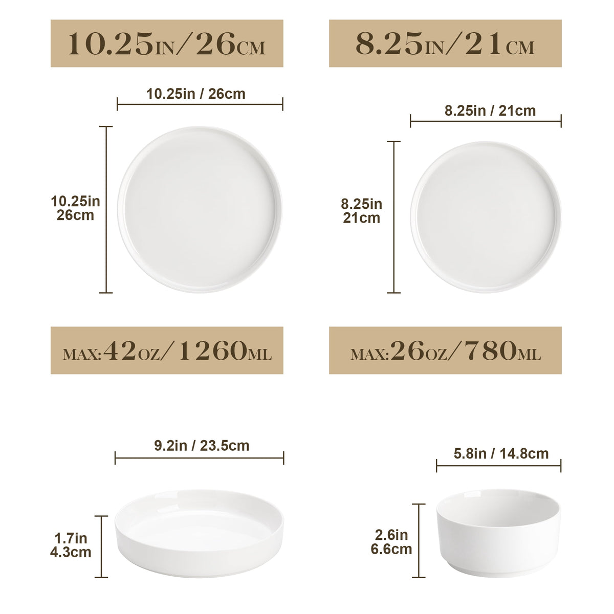 Vancasso 16 Pcs Dinnerware Sets, Plates and Bowls Set for 4, Ceramic Dinner Set, Scratch Resistant, White