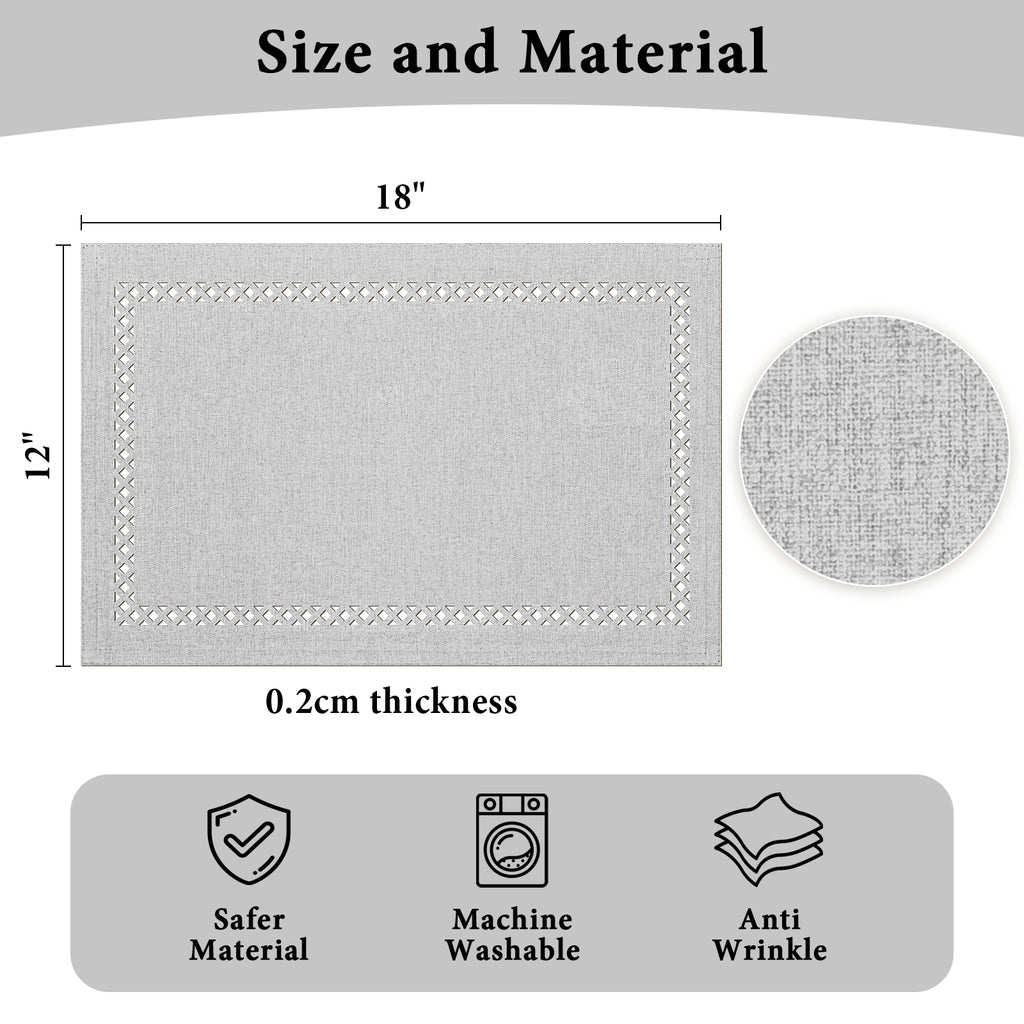 Placemats Set of 4, Yamaziot Double Layer Cloth Fabric Heat Resistant Place Mat, Washable Reversible Rectangle Dining Table Mats, Hollow Khaki, 12"x18"
