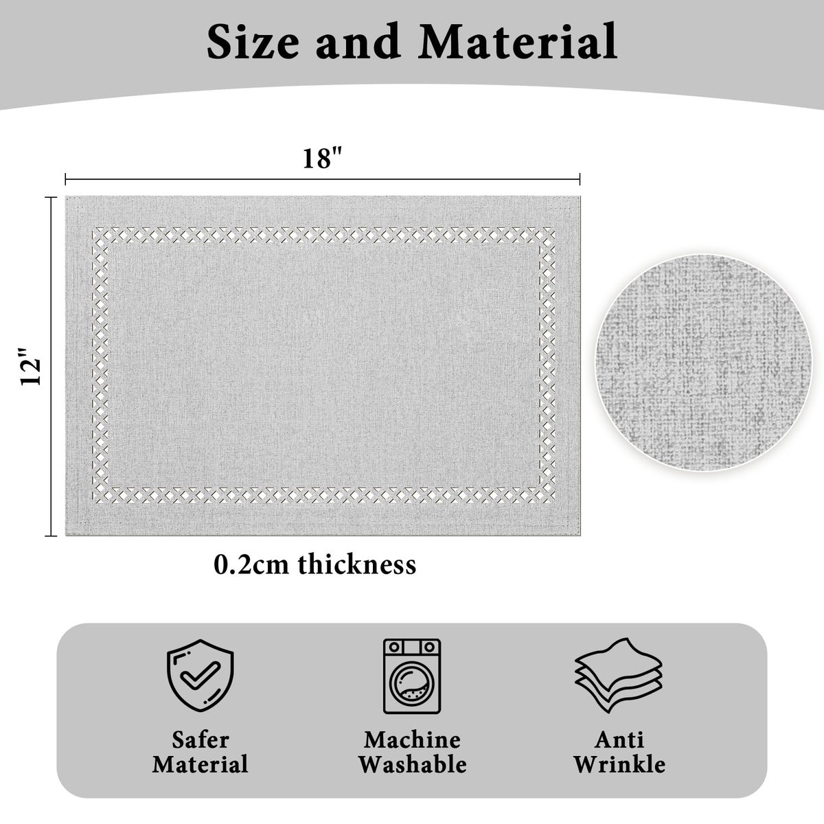 Placemats Set of 4, Yamaziot Double Layer Cloth Fabric Heat Resistant Place Mat, Washable Reversible Rectangle Dining Table Mats, Hollow Khaki, 12"x18"