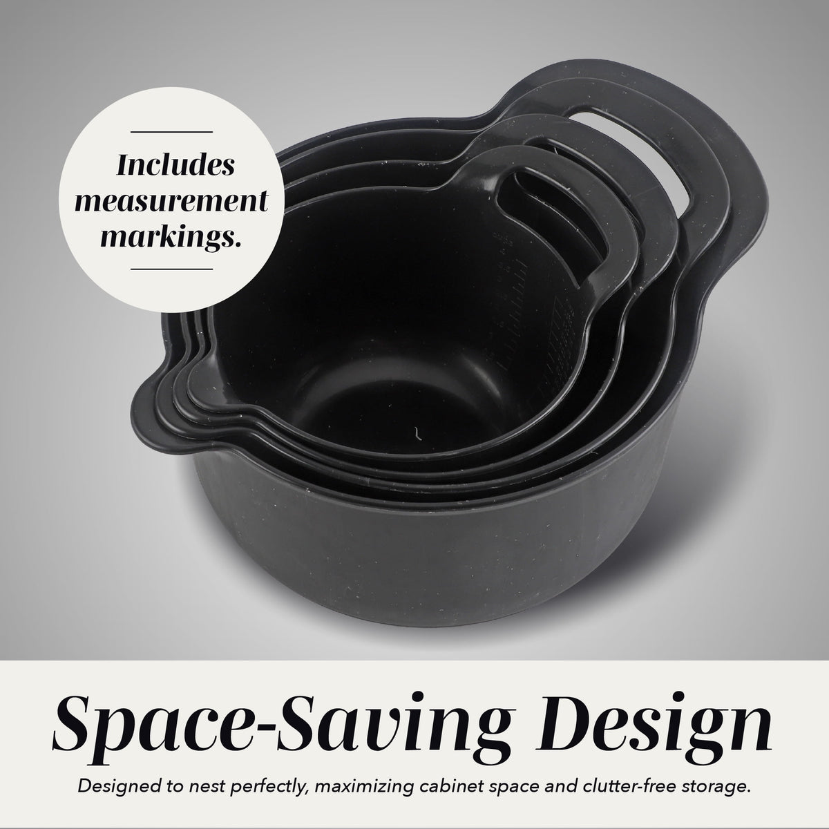 COOK WITH COLOR Mixing Bowls Set, 4-Piece Non-Slip Mixing Bowls with Pour Spouts & Handles, Black Speckled